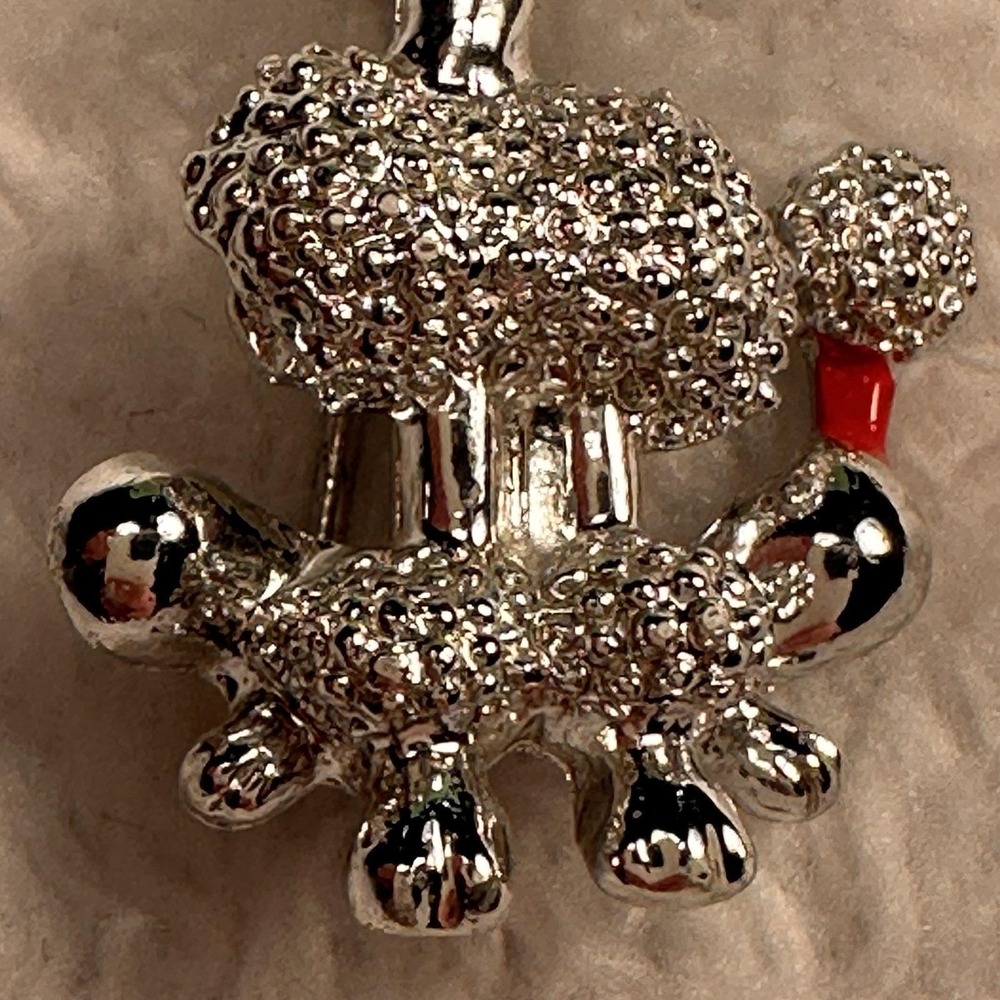 French Poodle Dog Pin Brooch Silver-tone Red Bow Vintage - Picture 4 of 6